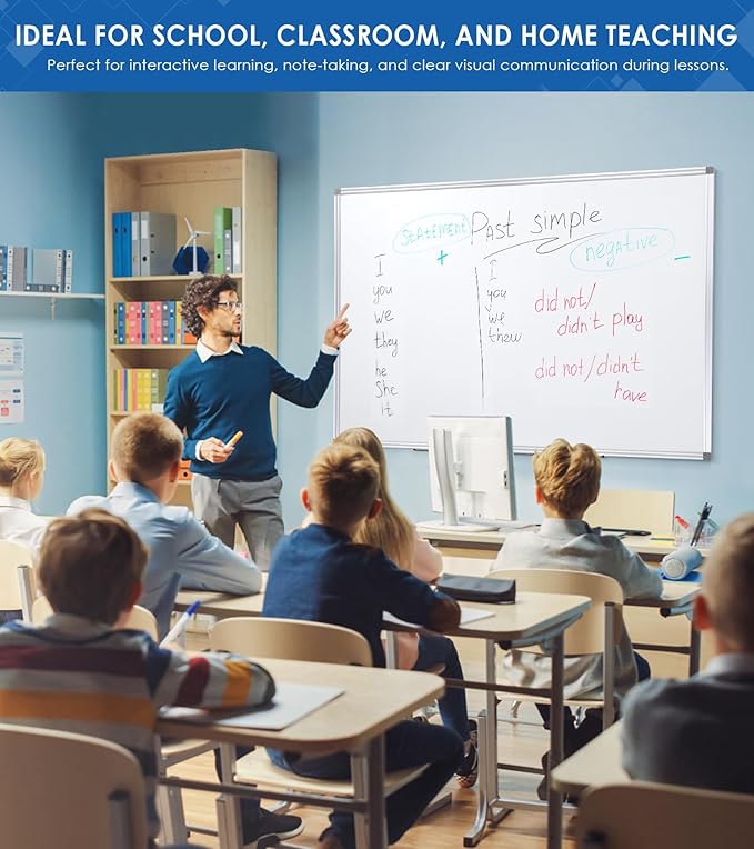 SWANCROWN White Board Dry Erase 60 x 36 Inches, Large Whiteboard for Wall with Thick Aluminum Frame, 5' x 3' Magnetic Whiteboard with Long Marker Tray & Magnetic Pen Holder for Office & Home