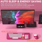 FD Wireless Keyboards and Mouse Combo - 2.4GHz USB Cordless, Cute Wireless Keyboard Round Keys, Quiet and Slim Set for Laptop, Computer, TV and Mac - Strawberry White Colorful