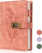 Lock Diary for Women Diary with Lock for Girls A5 Leather Locked Journal 260 Pages 100 GSM Refillable Journal with Lock for Teens Secrets Flower Journals with Combination Passwords, 5.7"x8.3", Pink