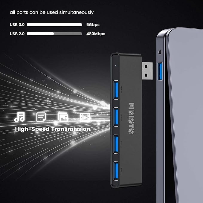 USB Hub 2Pack, Fidioto 4 Port Network-Hub(1 * 3.0 Hub, 3 * 2.0 Hub), USB Expander Hub for Laptop, iMac Pro, MacBook Air, Mac mini/Pro, Surface Pro, Notebook PC, USB Flash Drives and Mobile HDD Etc.