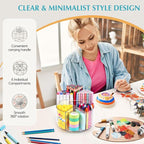 Large Acrylic Pen Holder for Desk, 6 Slots 360-Degree Rotating Pencil Holder Marker Organizer for Kids, Caddy Art Supply Organizer Crayon Organizers for Office School