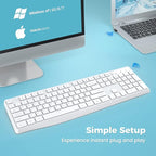 Lovaky Wireless Keyboard, 2.4G Ergonomic Wireless Computer Keyboard, Enlarged Indicator Light, Full Size PC Keyboard with Numeric Keypad for Laptop, Desktop, Surface, Chromebook, Notebook, Snow White