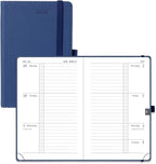 POPRUN Weekly Planner 2026 Calendar (Pocket 4'' x 6.25'') 12 Months Notebook with Horizontal Layout, Leather Hardcover, Inner Pocket, 100GSM Thick Paper, Pen Holder TJ - Navy Blue