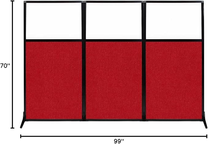 Versare Workstation Partition | Portable Wall Divider | Modern Office Cubicle | Free Standing Privacy Screen | Flexible Work Space | 99" x 70" W/Window, Red Fabric Panels