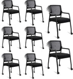 Waiting Room Chairs with Wheels, Adjustable Mesh Backrest, Desk Chair with Ergonomic Lumbar Support and Thickened Seats Cushion, 8 Pack Black