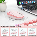 FOPETT Wireless Keyboard and Mouse Combo - 2.4G Full-Sized Cute Colorful Retro Keyboard with Round Keycaps 104 Keys Typewriter Keyboard for Laptop/Windows/PC-Pink Colorful