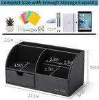 Vlando Office Desk Organizer Leather Desktop Organizer Caddy with Drawer for Storing Desktop Supplies and Accessories (Black)