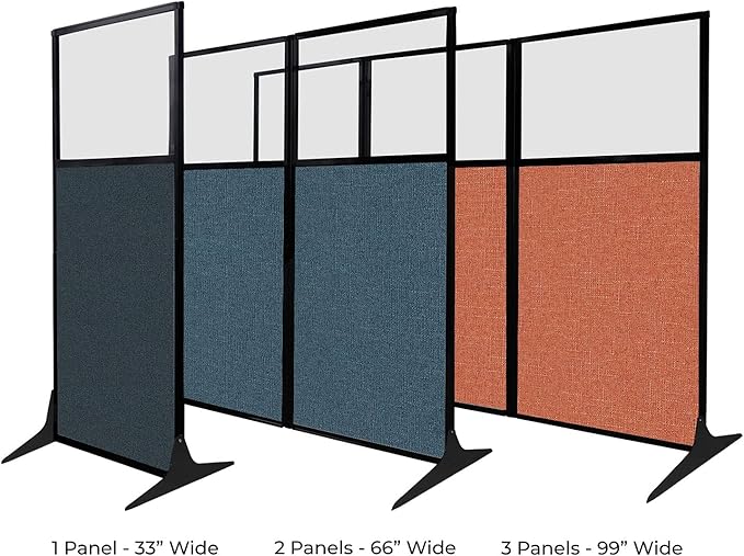 Versare Workstation Partition | Portable Wall Divider | Modern Office Cubicle | Free Standing Privacy Screen | Flexible Work Space | 99" x 70" W/Window, Lime Green Fabric Panels