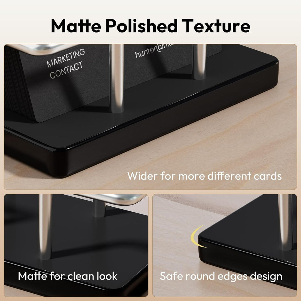 NIUBEE Acrylic Business Card Holder: Metal Business Card Display Stand for Desk - Frosted Name Card Organizer for Office, Reception, Desktop (Silver) - 2pack