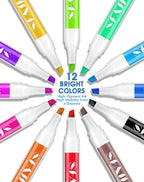 SFAIH Dry Erase Markers Chisel Tip with Magnetic Whiteboard Eraser, 48 Bulk 12 Assorted Colors White Board Markers for Teachers, Versatile Lines, 1s Quickly Dry, Perfect for Classroom and Office