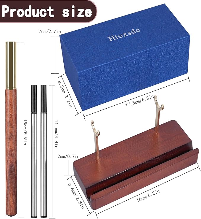 Pen Holder Desk Organizers and Accessories Desk Decor ，Exquisite Wooden Pen Holder ，with a Cool Pen and Two Refills for Office and Home (Style A)