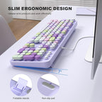 MOFII Colorful Computer Keyboard Wired, Cute Full Size Keyboard Typewriter Style, USB Keyboard with Foldable Stands for Windows, Laptop, Desktop, PC (Purple Colorful)