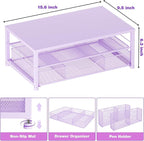 Desk Organizers and Accessories, 2-Tier Computer Monitor Stand Riser with Drawer and 2 Pen Holders, Laptop Stand, Office Desk Accessories for Office Supplies, Purple