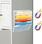 EASEPRES Magnetic 5 Pocket Mesh Hanging File Organizer, Wall Mounted Mail Paper Document Folder Holder, Clipboard Storage Organization Magazine Rack with Nametag Label for Office Home School, White