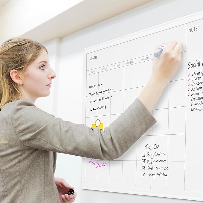 VUSIGN Magnetic Dry Erase Calendar White Board for Wall, 30"x20" Calendar Whiteboard, White Wood Style Frame, Includes 2 Magnets and 5 Markers