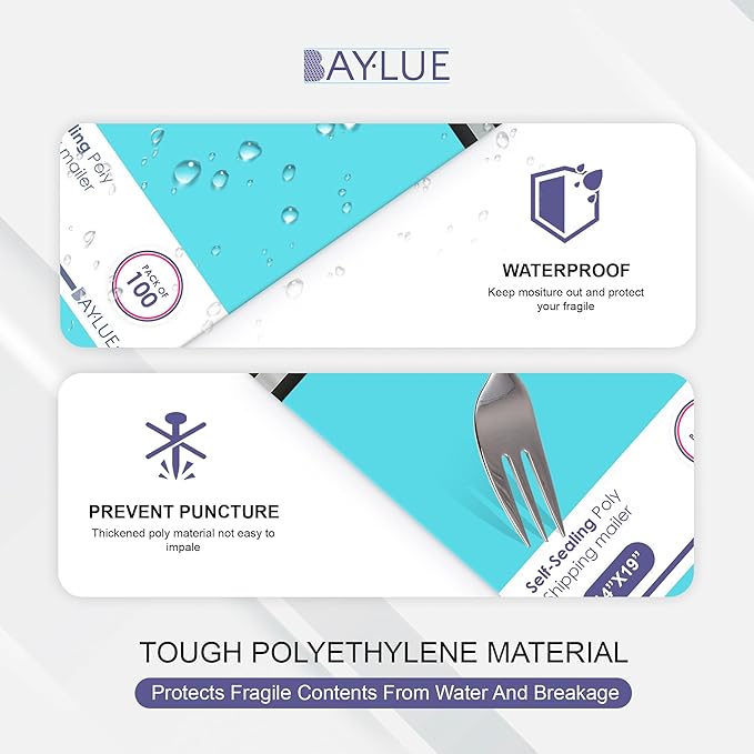 Teal Large Poly Mailers 19x24 Inch | Strong Adhesive Self-Seal Mailer Bags | Tear, Tamper, Water Resistant Shipping Envelopes | Thick Strong polymailer Bags XL Clothing Shipping Bags | 100 Pcs Bulk