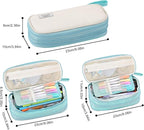 Big Pencil Case Zipper Pencil Pouch Organizer Large Capacity Pen Bag with Handle Portable for Girls Kids Adults Gift Pen Case for School Home Office Light-blue
