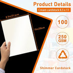 100 Sheets Cream Shimmer Cardstock 8.5 x 11 Off White Paper, 92lb Heavyweight Ivory Paper Card Stock for Business Cards, Invitations, Crafting, Thank You Cards, Making Card, Menus