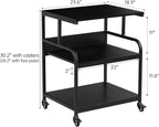 Printer Stand, 23.6 x18.9 x 30 Inches Large Printer Table with Adjustable Storage Shelf, 3 Tier Rolling Printer Cart with Wheels for Home Office, Stand for Heat Press Mini Fridge, Black