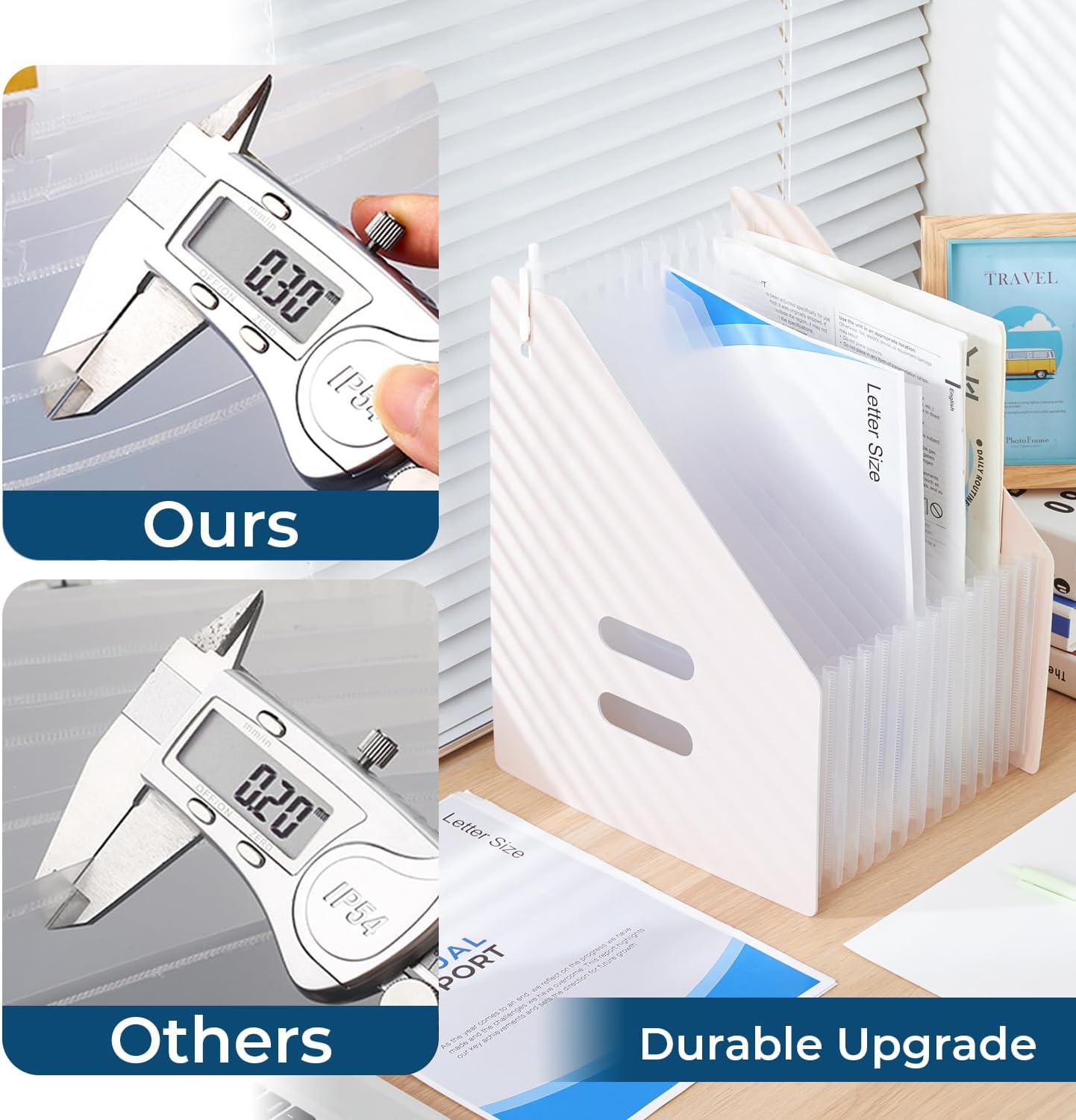 Y YOMA 2 Pack Expanding Magazine Holder with 13 Pockets | Portable Desktop Plastic Self Standing Accordion File Organizer for A4 Letter Size Document Storage Home Office School, Grey