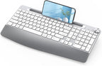 JOYACCESS Ergonomic Wireless Keyboard, 2.4GHz Cordless USB Full-Size Keyboard with Wrist Rest, Quiet Design & Numeric Keypad, Phone Holder for Desktop, Laptop, PC, Mac, Windows -Silver White