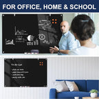 TSJ OFFICE Glass Dry-Erase Board - 36 x 24 Inches Wall Mounted Black Glass Magnetic Whiteboard, Frameless Large White Board for Office, Home & School