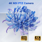 NDI PTZ Camera,4K 20X Optical Camera with IP Live Streaming with Simultaneous 3G-SDI and USB Video Output and Auto-Tracking/Zoom Video/POE/4K Full UHD for Conferences, Church, Teaching
