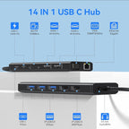 USB C Docking Station Dual Monitor for Dell/HP/Lenovo/Surface Laptop, 14 in 1 Triple Display Hub Multiple Adapter, Dongle with 2 HDMI 4K VGA 5 Port 100W PD Charger Ethernet SD/TF Audio(Black)