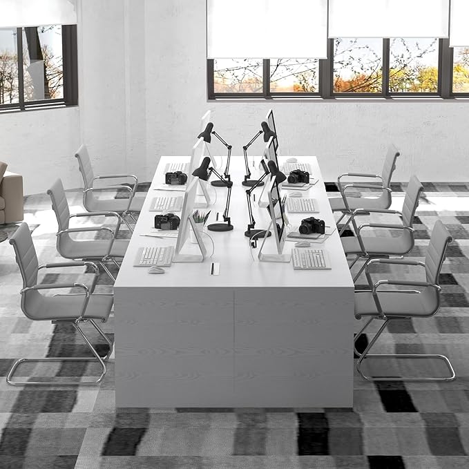 Office Desk Chair Set of 6,No Wheels PU Leather Computer Chairs Mid Back Guest Chairs with Seld Base for School/Reception/Conference/Waiting Room,Grey