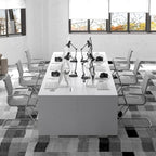 Office Desk Chair Set of 6,No Wheels PU Leather Computer Chairs Mid Back Guest Chairs with Seld Base for School/Reception/Conference/Waiting Room,Grey