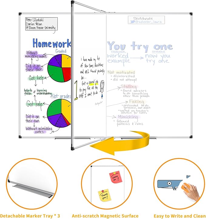 XBoard Magnetic Whiteboard 72 x 48 Inch | Giant Foldable Dry Erase White Board for Wall with Marker Tray 6' x 4' | Extra Large Aluminum Frame Folding Message Presentation Board