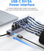 7 Port USB Hub USB Ethernet HUB with 3.9ft Long Cable for Laptop, USB Splitter with Gigabit Ethernet Port and 5V/3A Power Port, MultiPort Aluminum Expander for Laptop, iMac, PC, Flash Drives