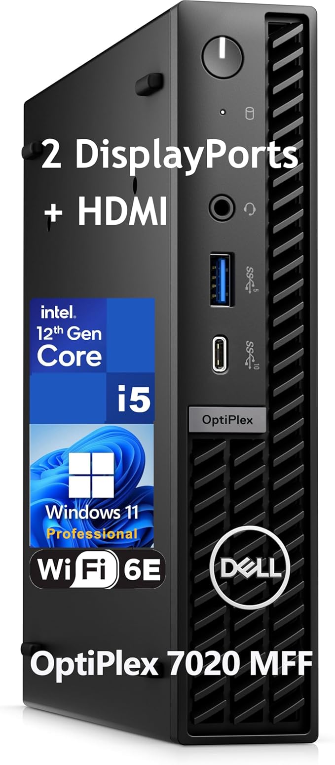 Dell Mini PC Computer, OptiPlex 7020 Micro Desktop pc for Bussiness & Home, Intel 6-Core i5-12500T (Beat i7-11700T), 16GB DDR5 RAM, 512GB PCIe SSD, WiFi 6E, HDMI + 2 DisplayPorts, Windows 11 Pro