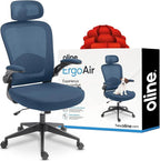 Oline ErgoAir Ergonomic Office Chair – Adjustable Lumbar Support, Flip-Up Armrests, Mesh Computer Desk Chair, Swivel Rolling Executive Gaming Chair for Home & Office (Navy Blue)