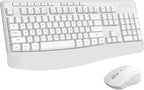 Wireless Keyboard and Mouse Combo, E-YOOSO 2.4GHz Full Sized Ergonomic Wireless Keyboard with Wrist Rest, 3 DPI Adjustable and 6 Buttons Cordless USB Mouse for Computer, Laptop, PC, Windows (White)