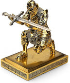 King's Guard Knight Pen Holder Pen Stand Desk Organizers and Accessories Resin Pencil Holder as Gift with a Metal Sword Letter Opener for Office and Home (Bronze(Plating))