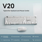 EWEADN Wired Typewriterkeyboard and Mouse Combo, Typewriter Style Mechanical Gaming Keyboard,104 Keys Backlit LED Keyboards, Media Control Knob, Wired Keyboard Pink Switch for Windows/Mac/PC-White