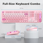 Wireless Keyboard and Mouse, Typewriter Full Size Keyboard with Number Pad and 2 in 1 USB Connected Mouse for Windows 7/8/10, Laptop, Desktop, PC, Computer (Pink Colorful)