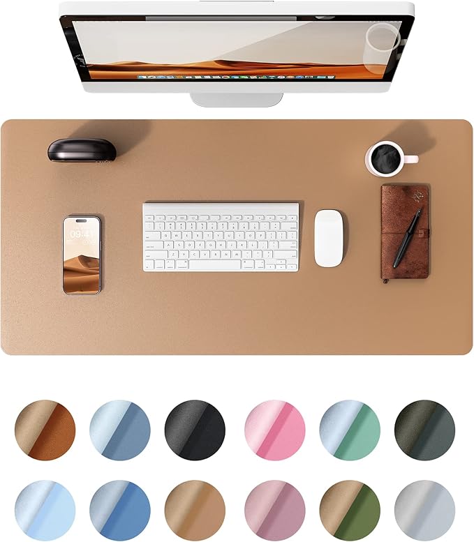 YSAGi Leather Desk Protector, Office Mat, Large Mouse Mat, Non-Slip PU Leather Blotter, Laptop Desk Mat, Waterproof Writing Pad for Office and Home (Khaki, 31.5" x 15.8")