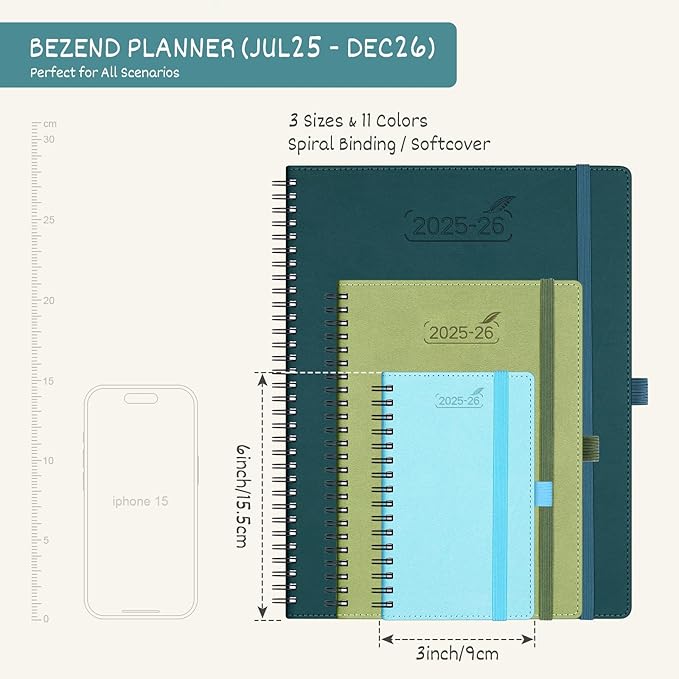 BEZEND Pocket Planner 2025-2026 Weekly and Monthly, 3.5" x 6" Academic Planner (Jul 25-Dec 26) 18-Month Mid-Year Calendar Book, Storage Pocket, Pen Holder, PU Leather Softcover, Spiral - Red