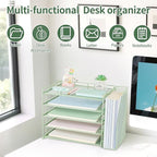 AUPSEN Green Desk Accessories Organizer,5-Tier Letter Tray Paper Organizer with Adjustable File Holder, Desktop Office Desk Accessories for Office Supplies