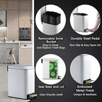 Small Bathroom Trash Can with Lid Soft Close-6L/1.6 Gal Slim Step Garbage Can-Metal Pedal Wastebasket-Narrow Rectangle Garbage Container Bin for Corner Office, Bedroom, Toilet, Live Room-White
