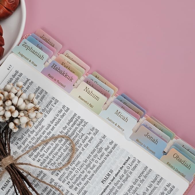 UPAFEXXI-Laminated Bible Tabs with Book Summaries(Gold Foil Embossed Lettering), Bible Tabs for Women and Men, Reposition Large Print Stickers, Easy to Read, 80Chapters Labels for Easy Navigation