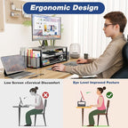 Desk Organizers and Accessories, 2-Tier Computer Monitor Stand with Drawer and 2 Pen Holders, Laptop Stand, Office Desk Accessories for Office Supplies, Rose Gold