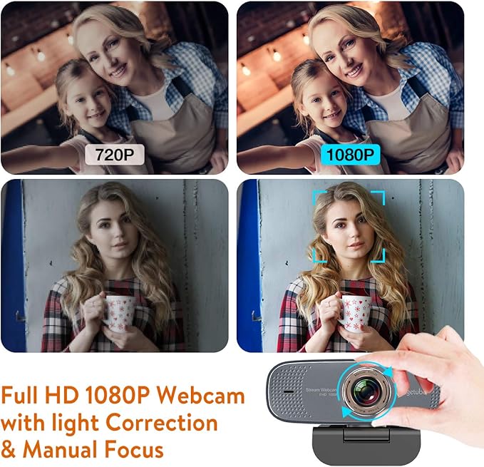 Angetube 1080P Web Camera for Computer HD Webcam with Microphone - USB PC Camera with 90-Degree Wide Angle, Plug and Play for Zoom | Skype | Teams | Streaming | Video Calling