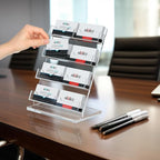 NIUBEE Acrylic Business Card Holder for Desk 4 Tier Clear Business Card Stand, Business Card Display for Office Exhibition, 520 Cards Capacity, 8 Slots