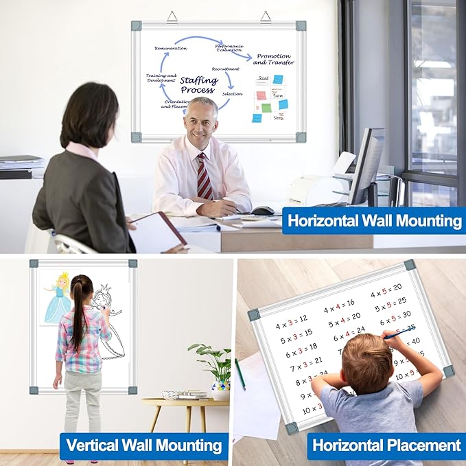 Magnetic Whiteboard Dry Erase Board for Wall 24" x18 Magnet Hanging White Board for Home, School, Office