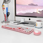 Wireless Keyboard,KOOTOP Cute Colorful 104 Keys Typewriter Retro Round Keycaps Keyboard for PC Laptop,Desktop,Windows, Home and Office Keyboards (Pink)