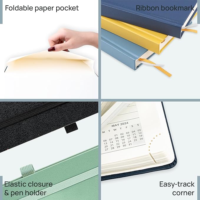 POPRUN 2026 Planner (Medium Size 8.5''x 6.5'' Hardcover) - Daily Weekly and Monthly Calendar Agenda 2026 Appointment Book with Hourly Time Slots, Monthly Tabs, 100 GSM - Black