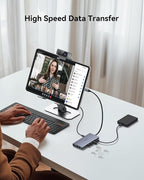 USB C Docking Station Dual Monitor for Dell/HP/Lenovo/Surface Laptop,15 in 1 Triple Display Multiport Adapter Hub, USBC Dock Dongle with 2 HDMI+VGA+6 USB C/A+Button+100W PD +Ethernet+SD/TF+Audio